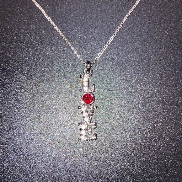 Swarovski LOVE Necklace. White & Red Crystals. 17 inches total length of Chain. - Picture 3 of 7